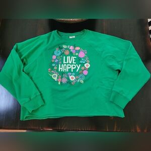 Natural Life Green Cropped 'Live Happy' Sweatshirt M